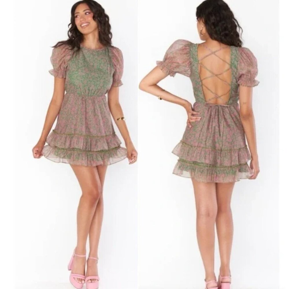 Show Me Your MuMu Green and Pink Floral Mini Dress